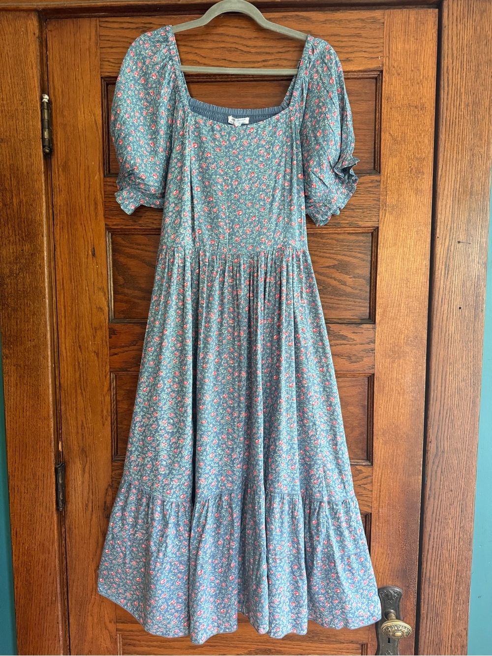 NWT APRIL CORNELL Rosebud Midi Dress 100% Rayon Flowy Puff Sleeves Porch Dress L